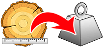 Kubíkovač guľatiny Kubikovacie tabuľky Guľatina Priemer / Dĺžka → Hmotnosť